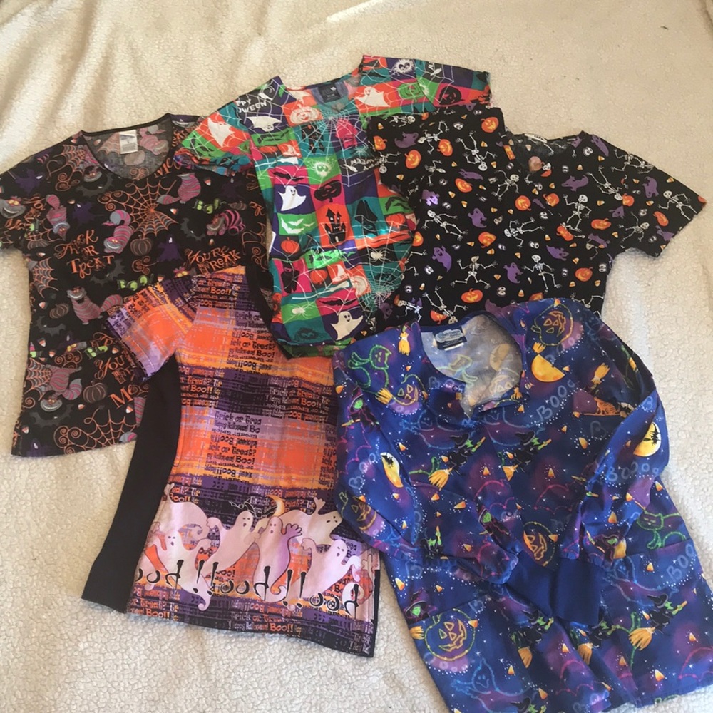 4 SCRUB TOPS & 1 Jacket